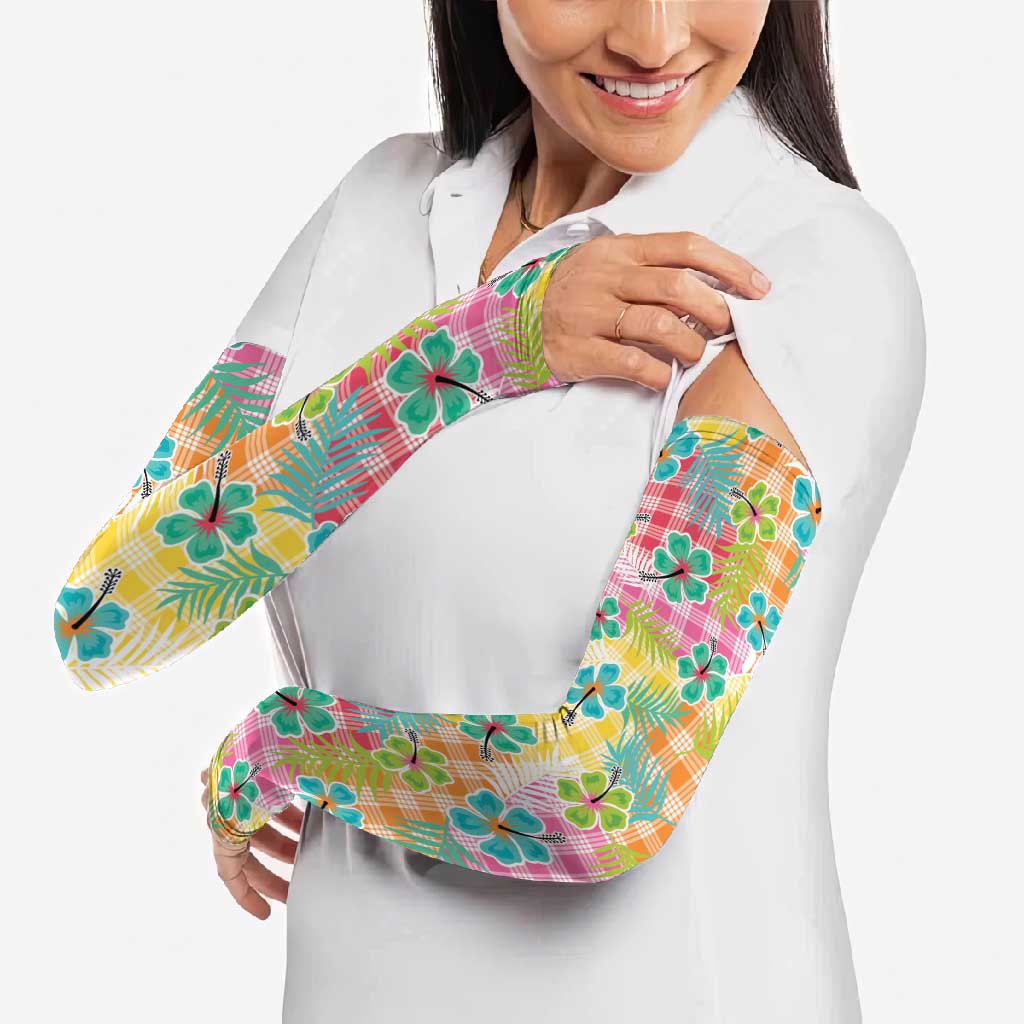 Hawaiian Palaka Arm Sleeves Hibiscus Palm Leaf Pattern - Polynesian Pride