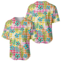 Hawaiian Palaka Baseball Jersey Hibiscus Palm Leaf Pattern - Polynesian Pride