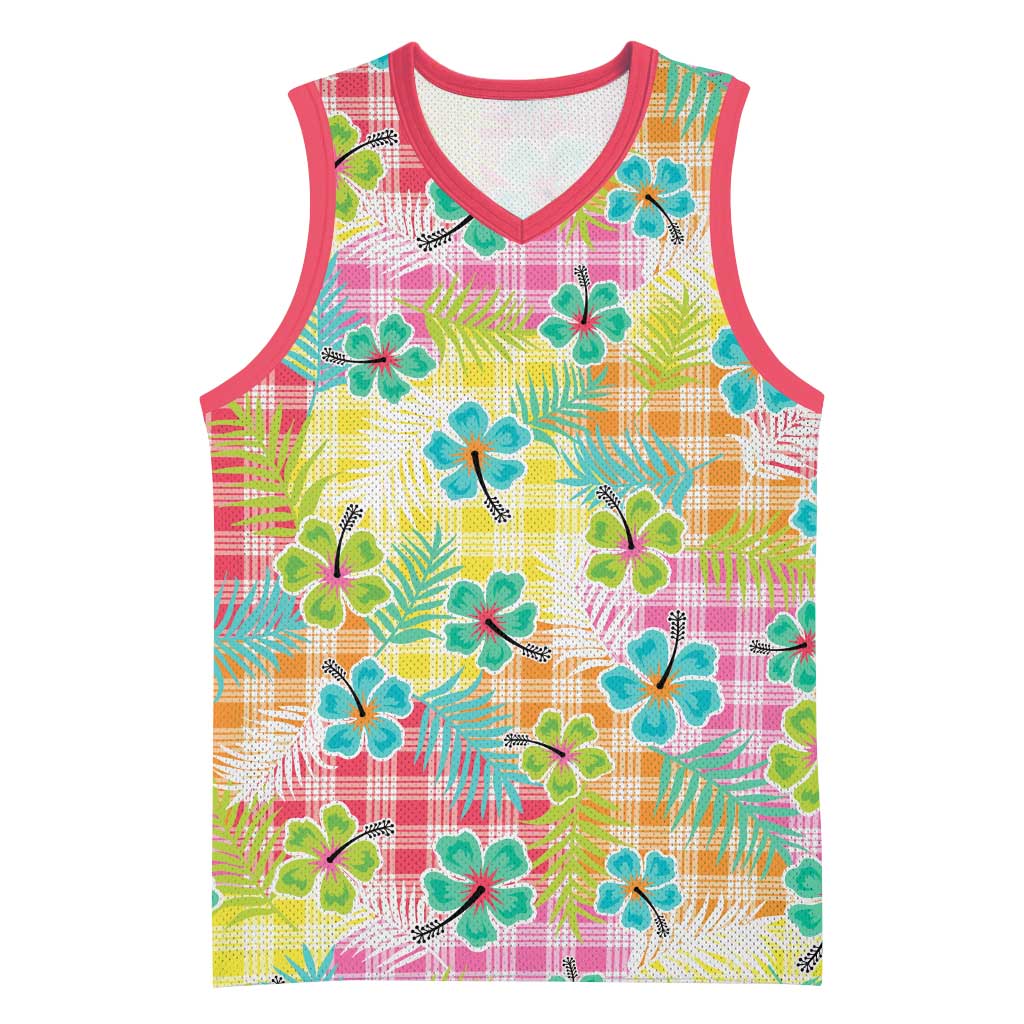 Hawaiian Palaka Basketball Jersey Hibiscus Palm Leaf Pattern - Polynesian Pride