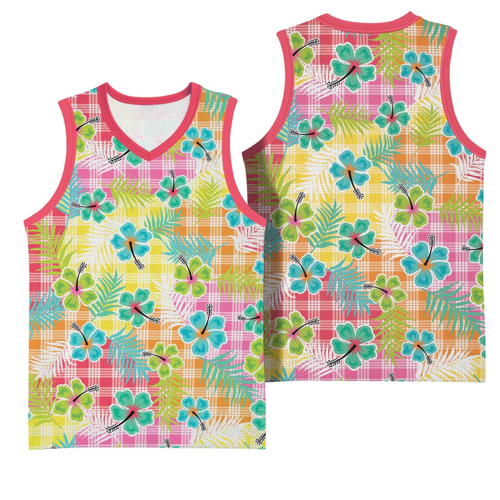 Hawaiian Palaka Basketball Jersey Hibiscus Palm Leaf Pattern - Polynesian Pride