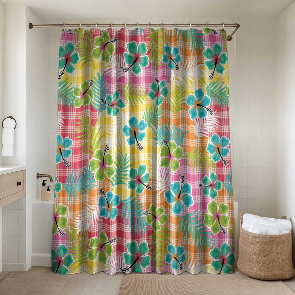 Hawaiian Palaka Bathroom Set Hibiscus Palm Leaf Pattern - Polynesian Pride