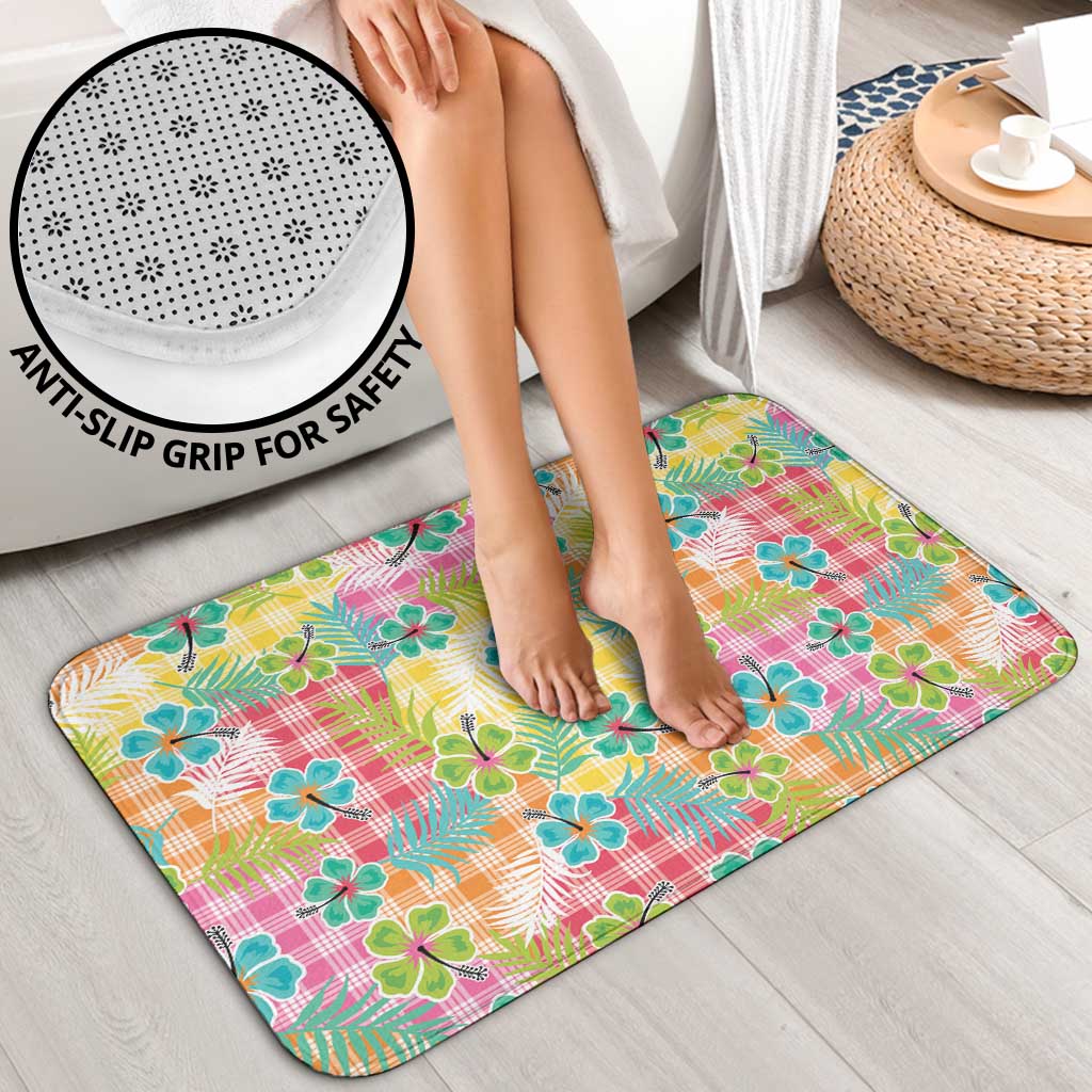 Hawaiian Palaka Bathroom Set Hibiscus Palm Leaf Pattern - Polynesian Pride