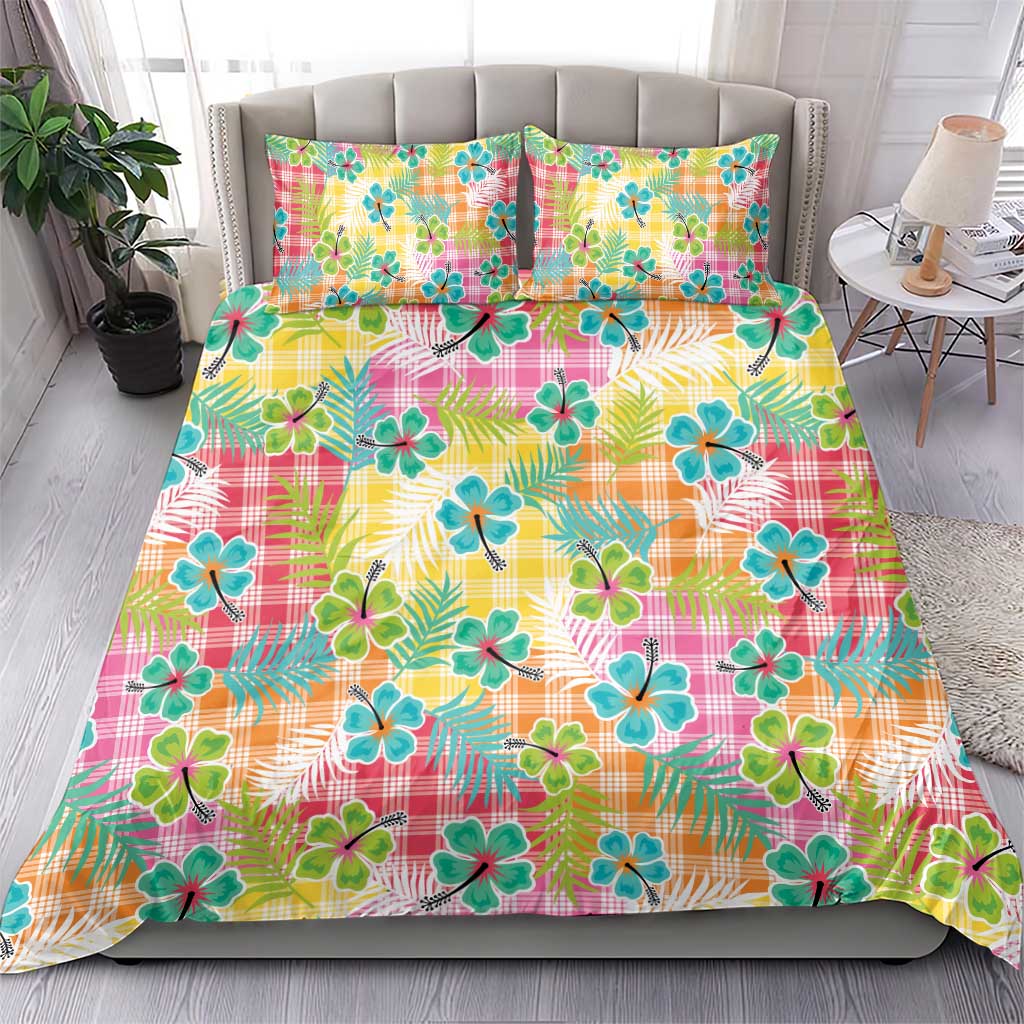 Hawaiian Palaka Bedding Set Hibiscus Palm Leaf Pattern - Polynesian Pride