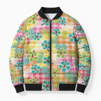 Hawaiian Palaka Bomber Puffer Jacket Hibiscus Palm Leaf Pattern - Polynesian Pride