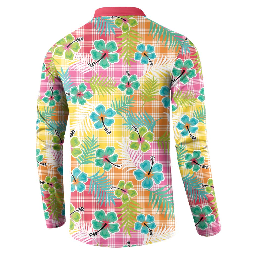 Hawaiian Palaka Button Sweatshirt Hibiscus Palm Leaf Pattern - Polynesian Pride