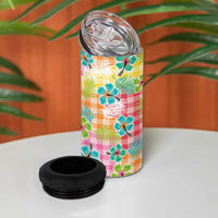 Hawaiian Palaka 4 in 1 Can Cooler Tumbler Hibiscus Palm Leaf Pattern - Polynesian Pride
