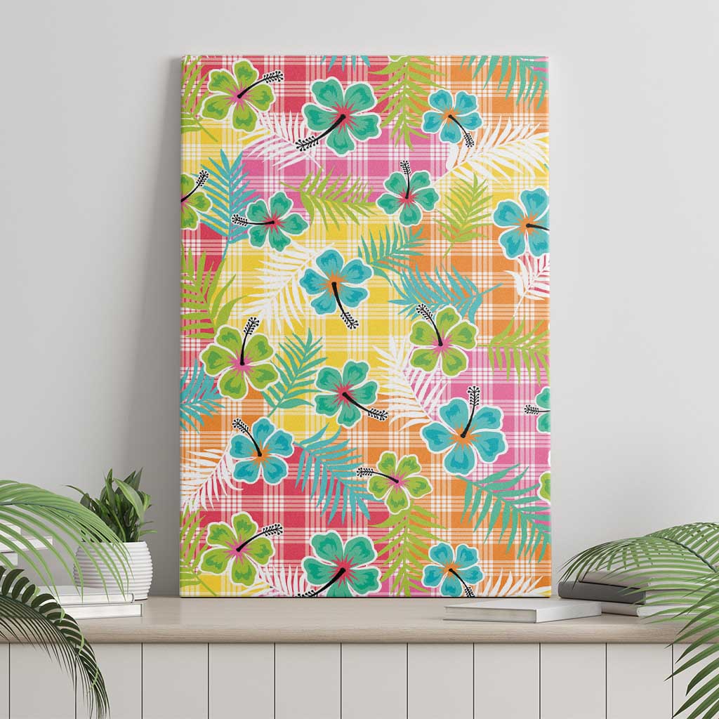 Hawaiian Palaka Canvas Wall Art Hibiscus Palm Leaf Pattern - Polynesian Pride
