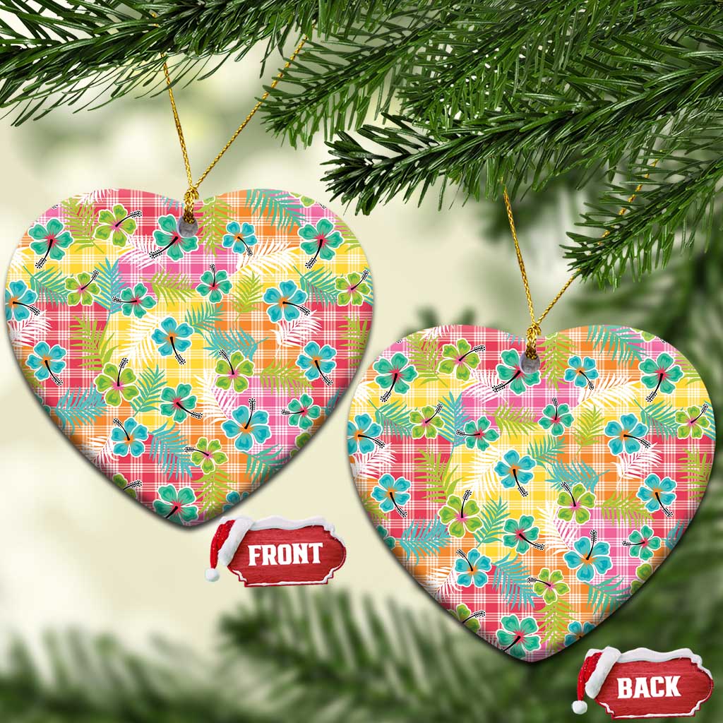 Hawaiian Palaka Ceramic Ornament Hibiscus Palm Leaf Pattern - Polynesian Pride