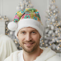 Hawaiian Palaka Christmas Santa Hat Hibiscus Palm Leaf Pattern - Polynesian Pride