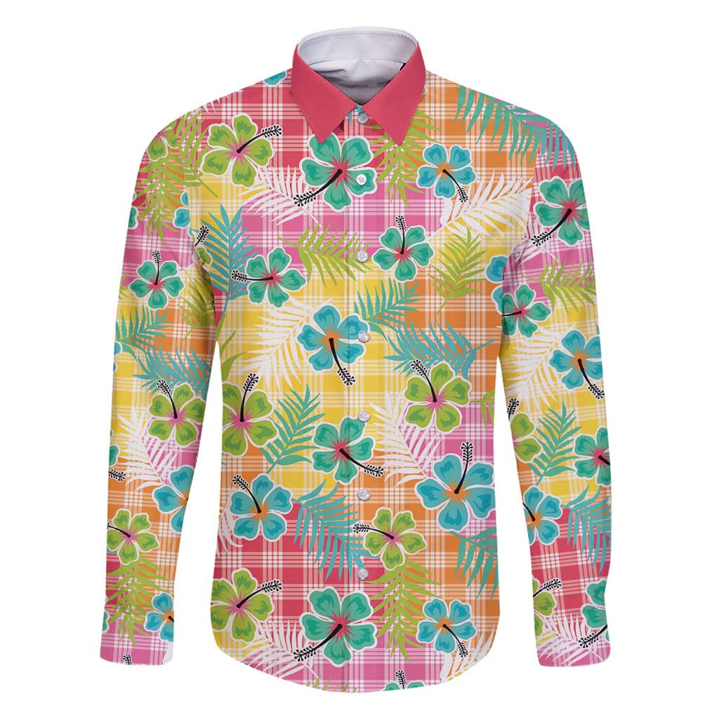 Hawaiian Palaka Family Matching Long Sleeve Bodycon Dress and Hawaiian Shirt Hibiscus Palm Leaf Pattern - Polynesian Pride