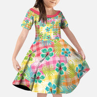 Hawaiian Palaka Family Matching Short Sleeve Bodycon Dress and Hawaiian Shirt Hibiscus Palm Leaf Pattern - Polynesian Pride