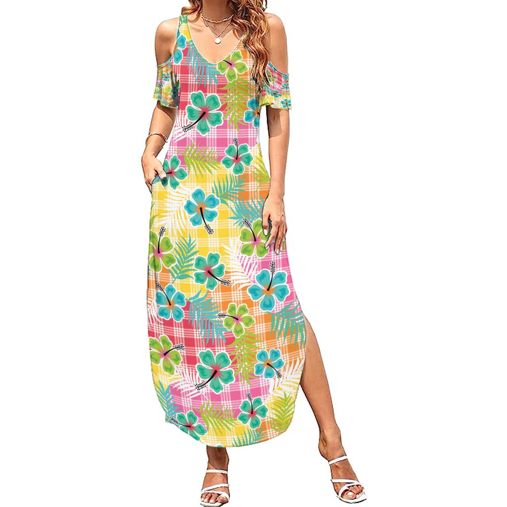 Hawaiian Palaka Family Matching Summer Maxi Dress and Hawaiian Shirt Hibiscus Palm Leaf Pattern - Polynesian Pride