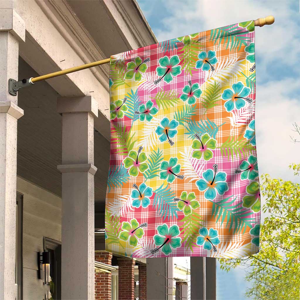 Hawaiian Palaka Garden Flag Hibiscus Palm Leaf Pattern - Polynesian Pride