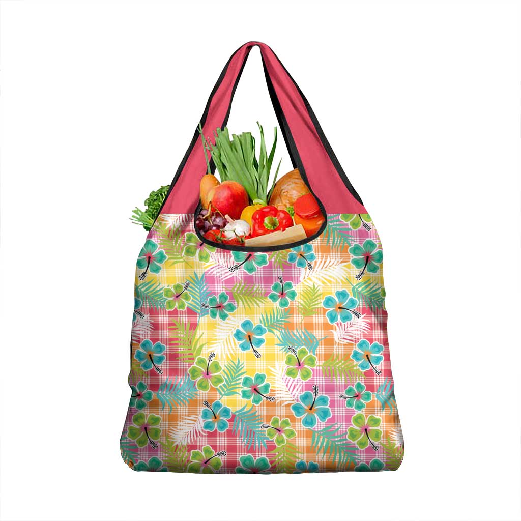 Hawaiian Palaka Grocery Bag Hibiscus Palm Leaf Pattern - Polynesian Pride