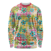 Hawaiian Palaka Long Sleeve Shirt Hibiscus Palm Leaf Pattern - Polynesian Pride