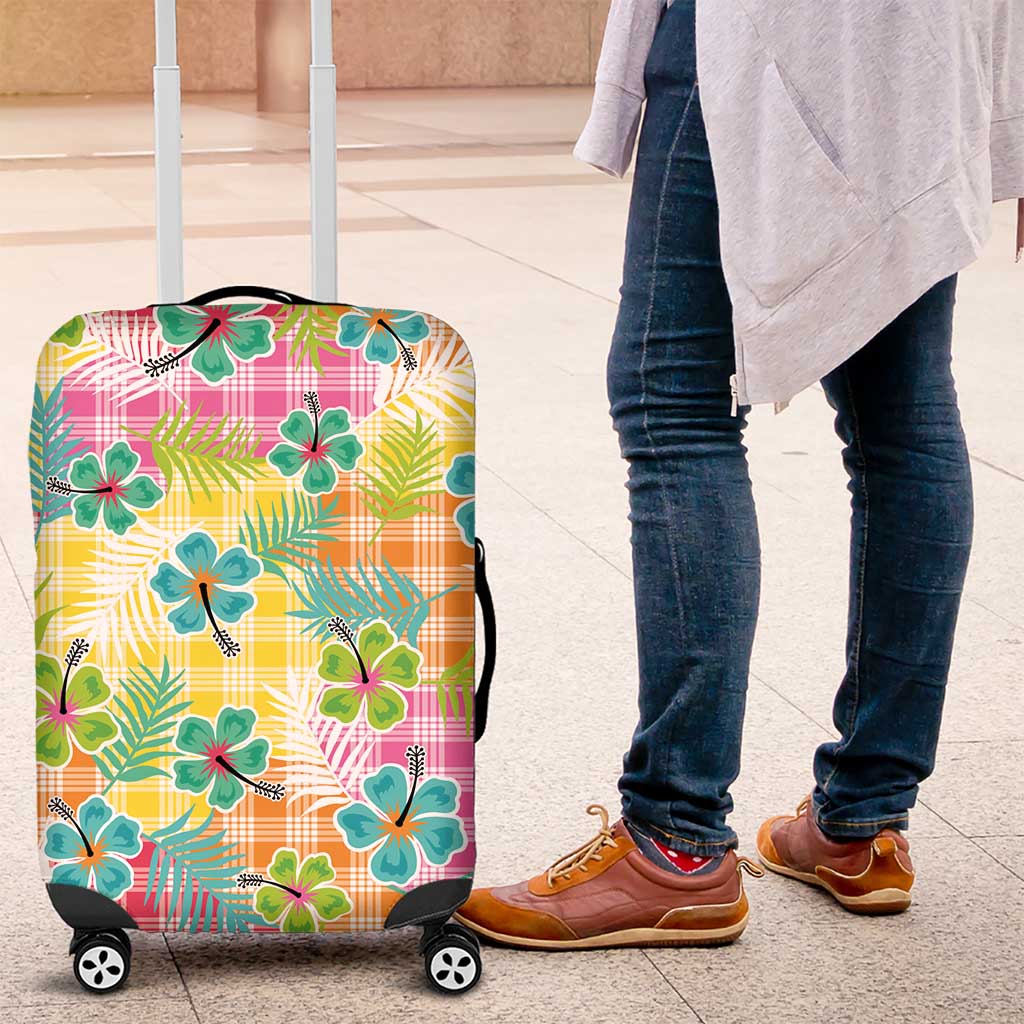 Hawaiian Palaka Luggage Cover Hibiscus Palm Leaf Pattern - Polynesian Pride