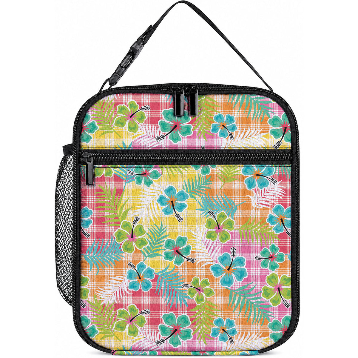 Hawaiian Palaka Lunch Bag Hibiscus Palm Leaf Pattern LT9 10.2 × 8.3 × 4.3 inch Yellow - Polynesian Pride