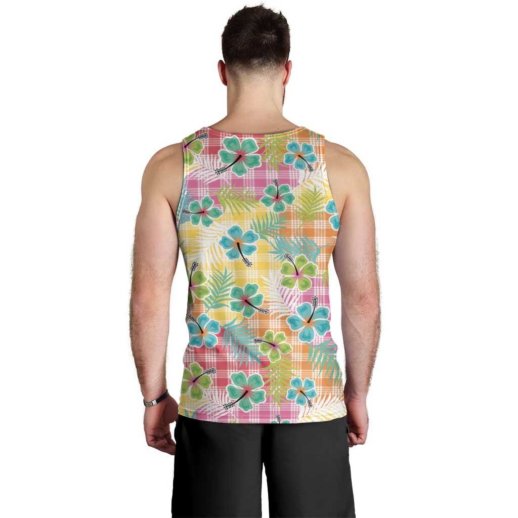 Hawaiian Palaka Men Tank Top Hibiscus Palm Leaf Pattern - Polynesian Pride