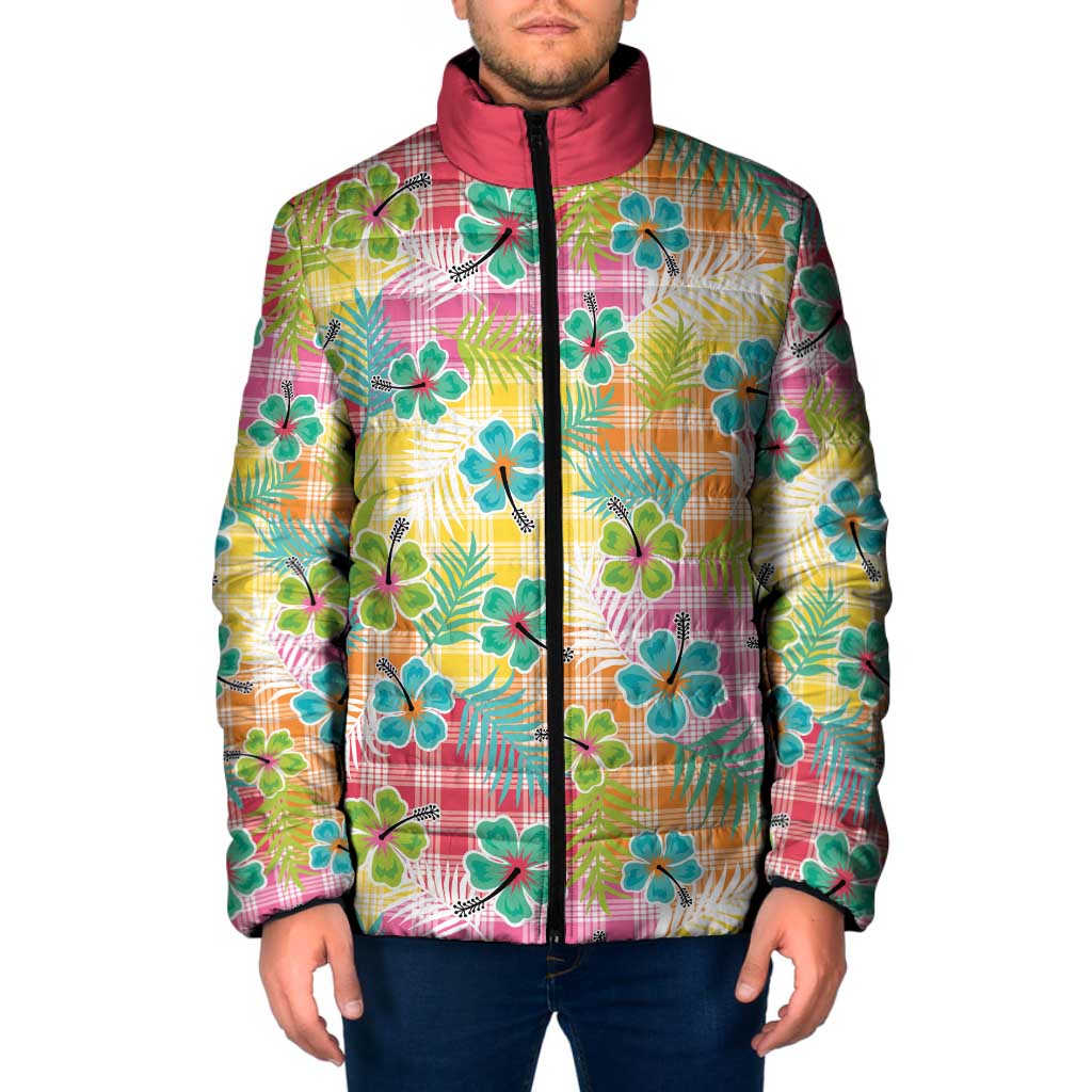 Hawaiian Palaka Padded Jacket Hibiscus Palm Leaf Pattern - Polynesian Pride