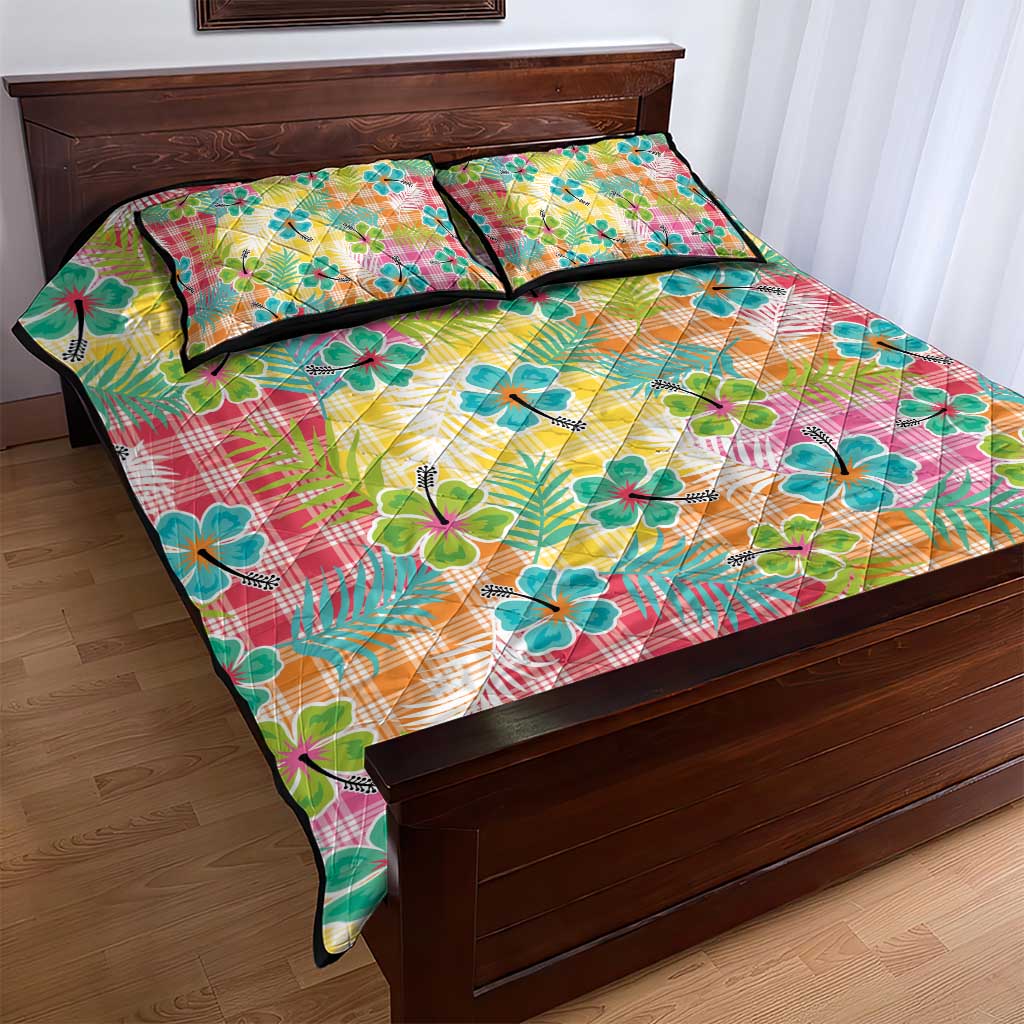 Hawaiian Palaka Quilt Bed Set Hibiscus Palm Leaf Pattern - Polynesian Pride