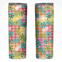 Hawaiian Palaka Skinny Tumbler Hibiscus Palm Leaf Pattern - Polynesian Pride