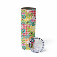 Hawaiian Palaka Skinny Tumbler Hibiscus Palm Leaf Pattern - Polynesian Pride
