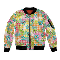 Hawaiian Palaka Sleeve Zip Bomber Jacket Hibiscus Palm Leaf Pattern - Polynesian Pride