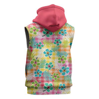 Hawaiian Palaka Sleeveless Hoodie Hibiscus Palm Leaf Pattern - Polynesian Pride