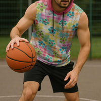 Hawaiian Palaka Sleeveless Hoodie Hibiscus Palm Leaf Pattern - Polynesian Pride