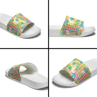 Hawaiian Palaka Slide Sandals Hibiscus Palm Leaf Pattern - Polynesian Pride