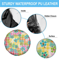 Hawaiian Palaka Spare Tire Cover Hibiscus Palm Leaf Pattern - Polynesian Pride