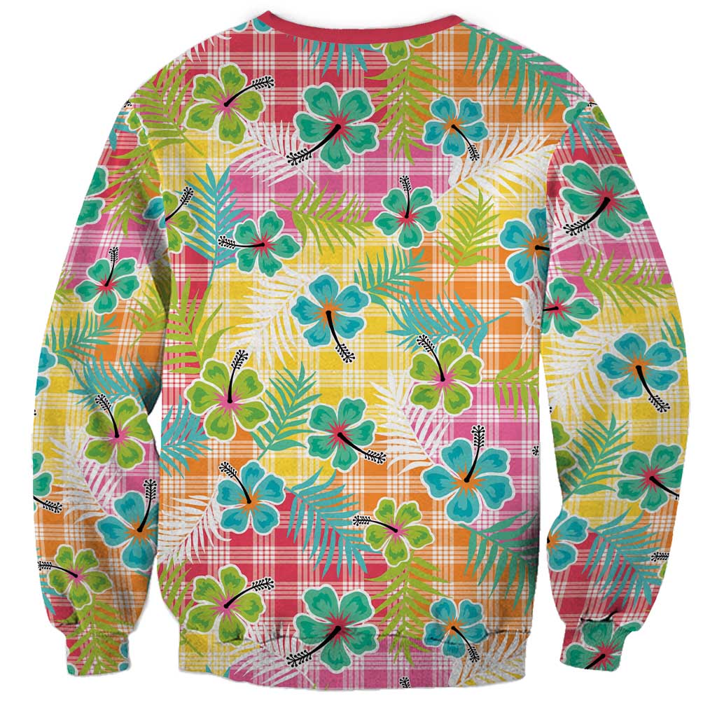 Hawaiian Palaka Sweatshirt Hibiscus Palm Leaf Pattern - Polynesian Pride