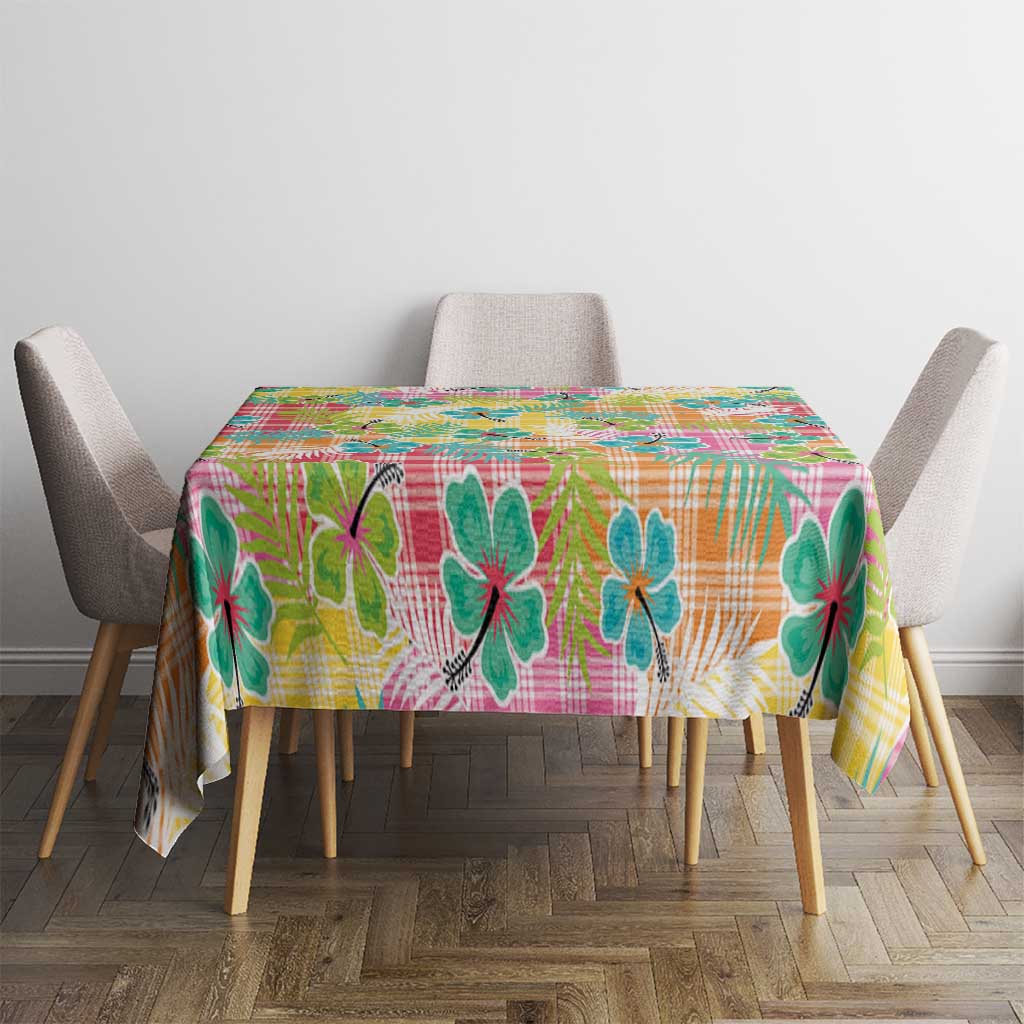 Hawaiian Palaka Tablecloth Hibiscus Palm Leaf Pattern - Polynesian Pride