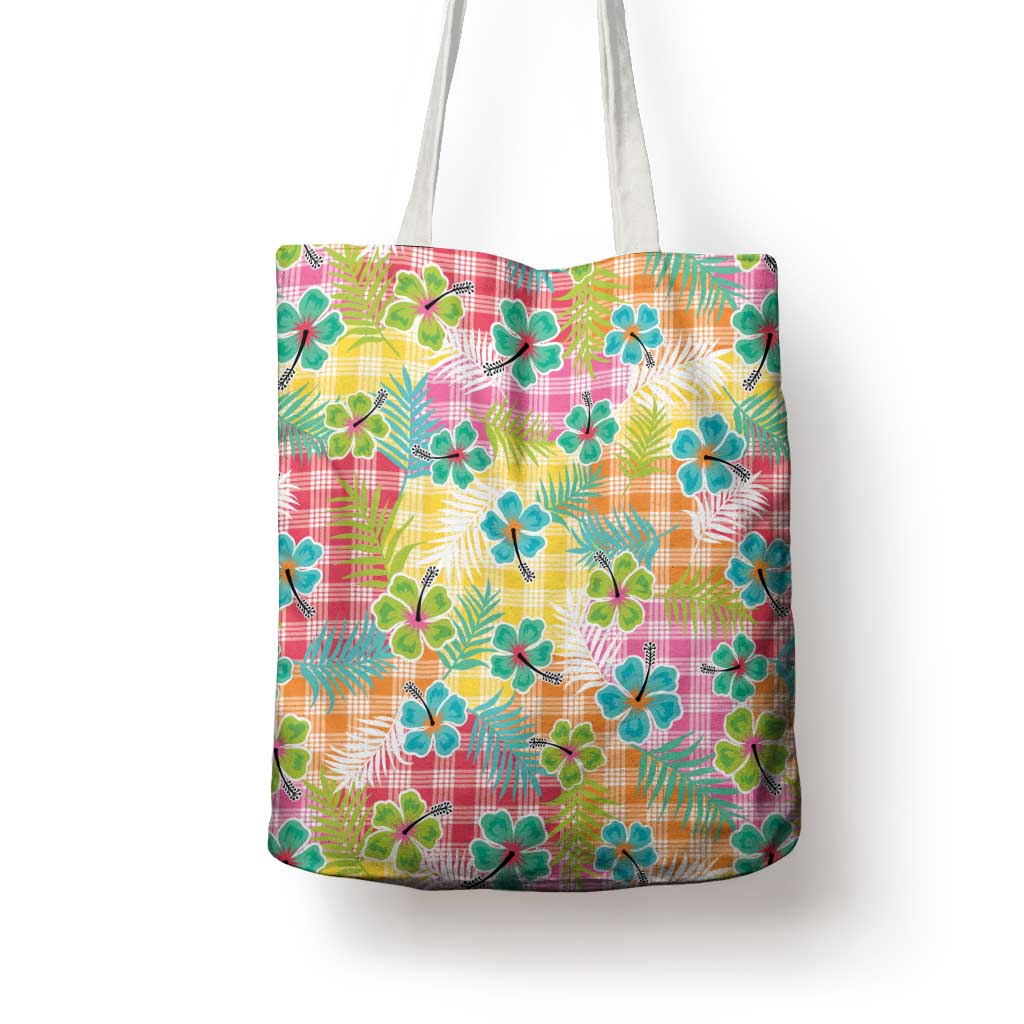 Hawaiian Palaka Tote Bag Hibiscus Palm Leaf Pattern - Polynesian Pride