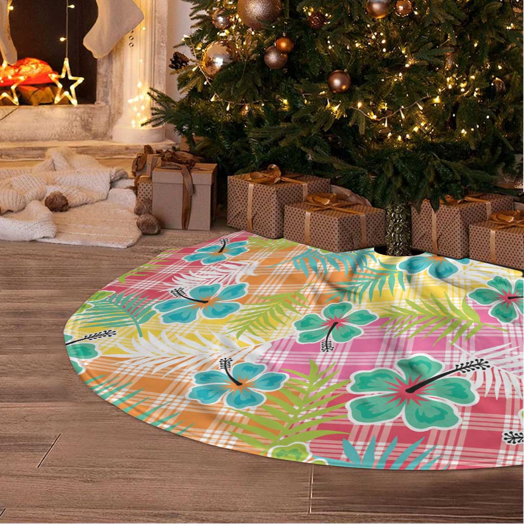 Hawaiian Palaka Tree Skirt Hibiscus Palm Leaf Pattern - Polynesian Pride