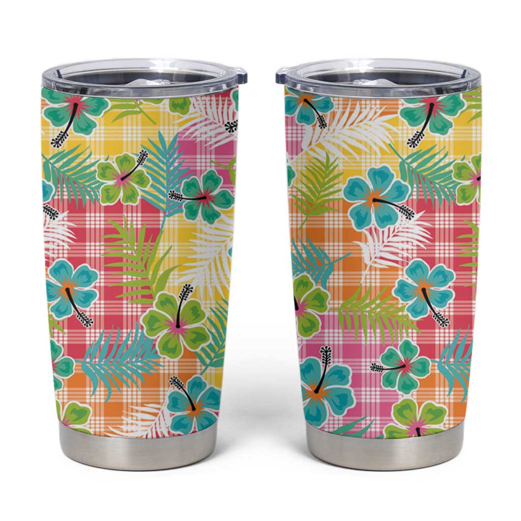 Hawaiian Palaka Tumbler Cup Hibiscus Palm Leaf Pattern - Polynesian Pride