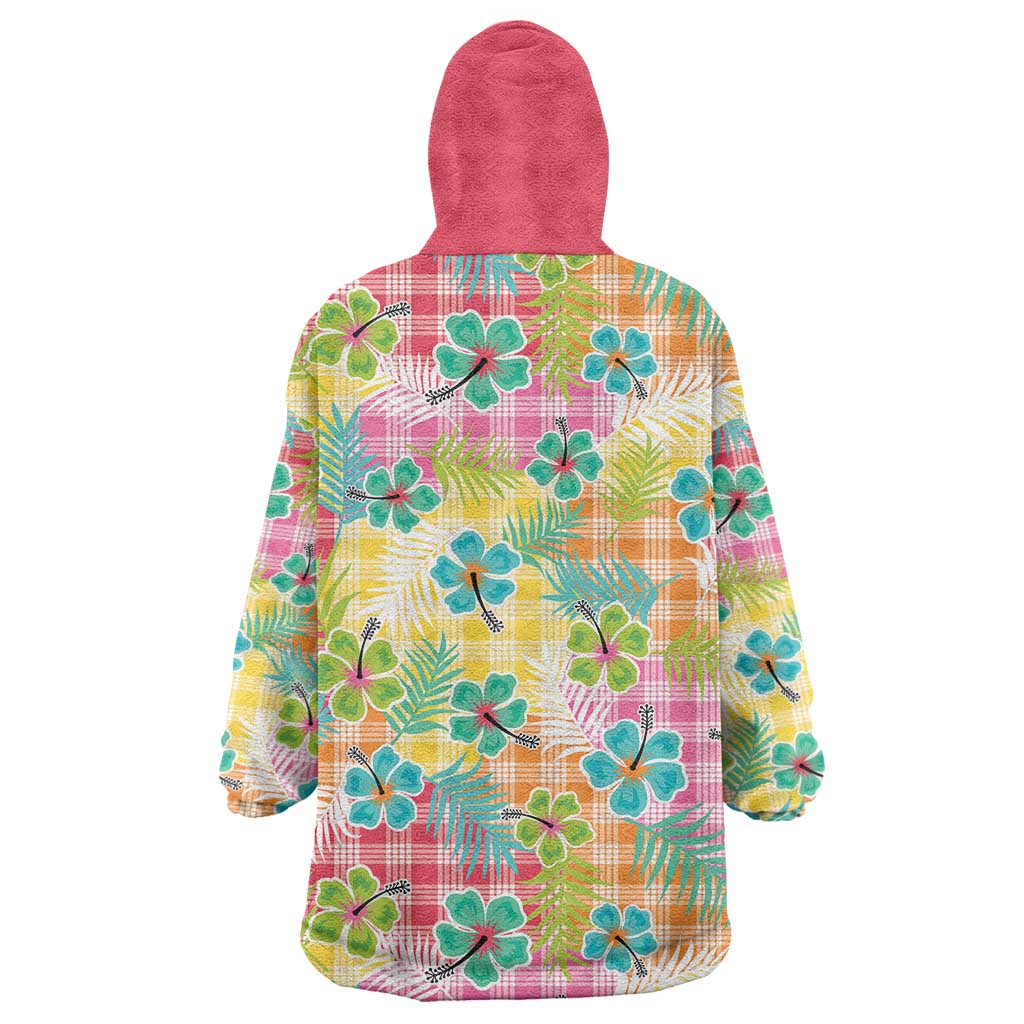 Hawaiian Palaka Wearable Blanket Hoodie Hibiscus Palm Leaf Pattern - Polynesian Pride