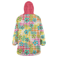 Hawaiian Palaka Wearable Blanket Hoodie Hibiscus Palm Leaf Pattern - Polynesian Pride