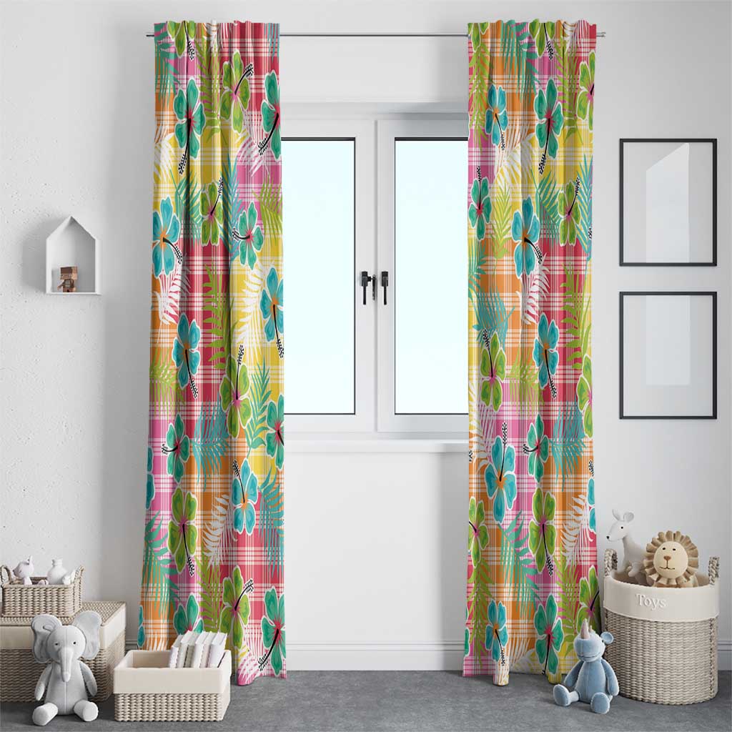 Hawaiian Palaka Window Curtain Hibiscus Palm Leaf Pattern - Polynesian Pride