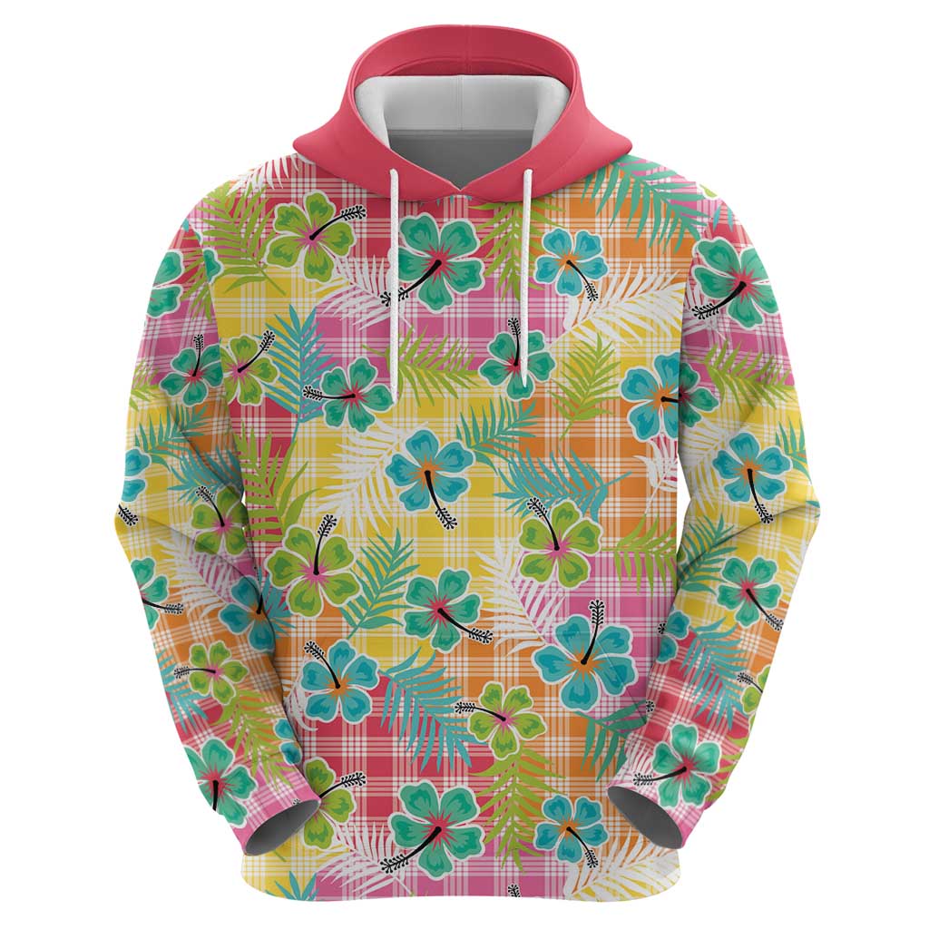 Hawaiian Palaka Zip Hoodie Hibiscus Palm Leaf Pattern - Polynesian Pride