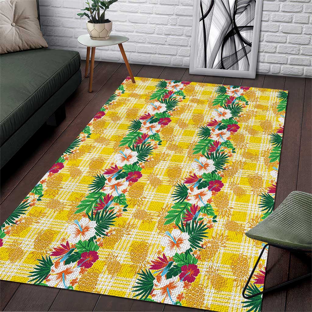 Hawaiian Palaka Area Rug Hibiscus Pineapple Lei - Polynesian Pride
