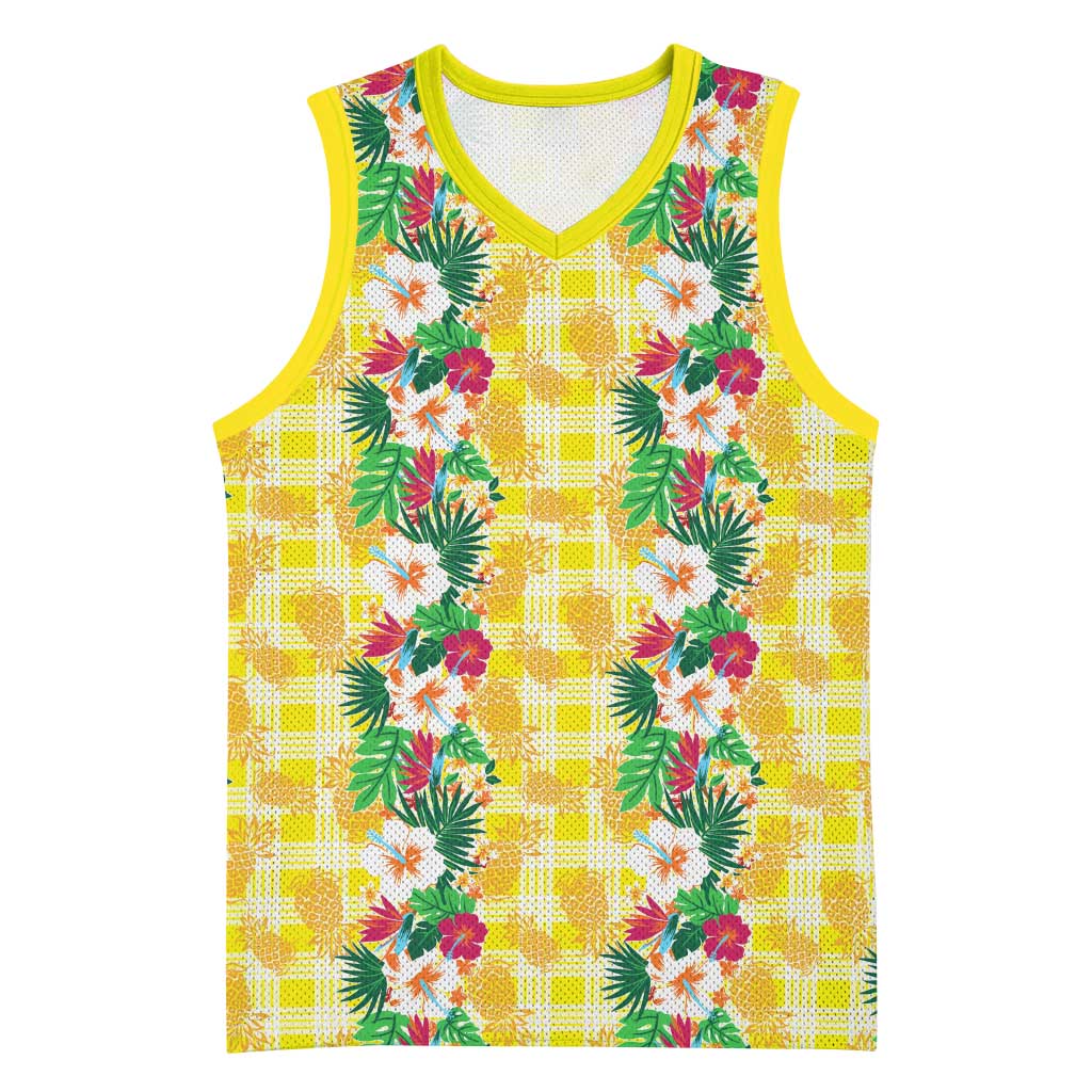 Hawaiian Palaka Basketball Jersey Hibiscus Pineapple Lei - Polynesian Pride