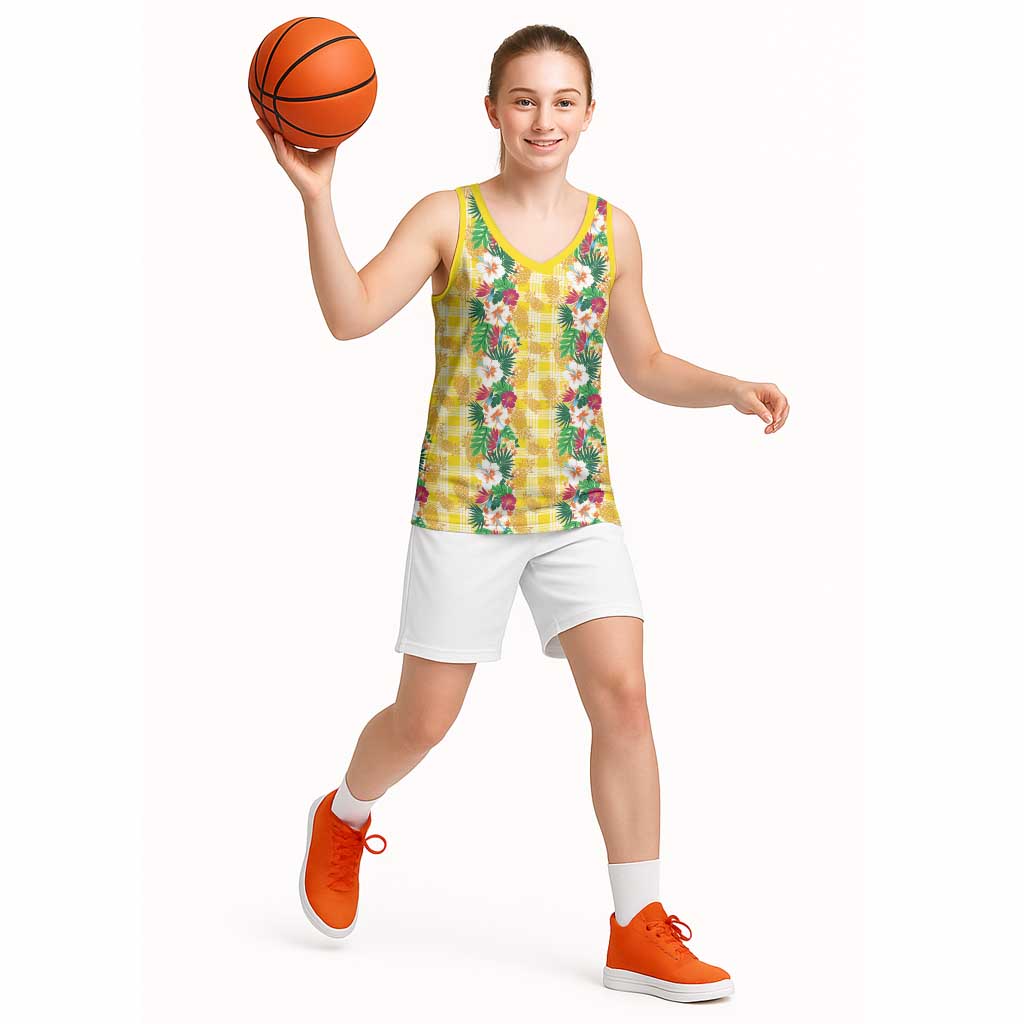Hawaiian Palaka Basketball Jersey Hibiscus Pineapple Lei - Polynesian Pride