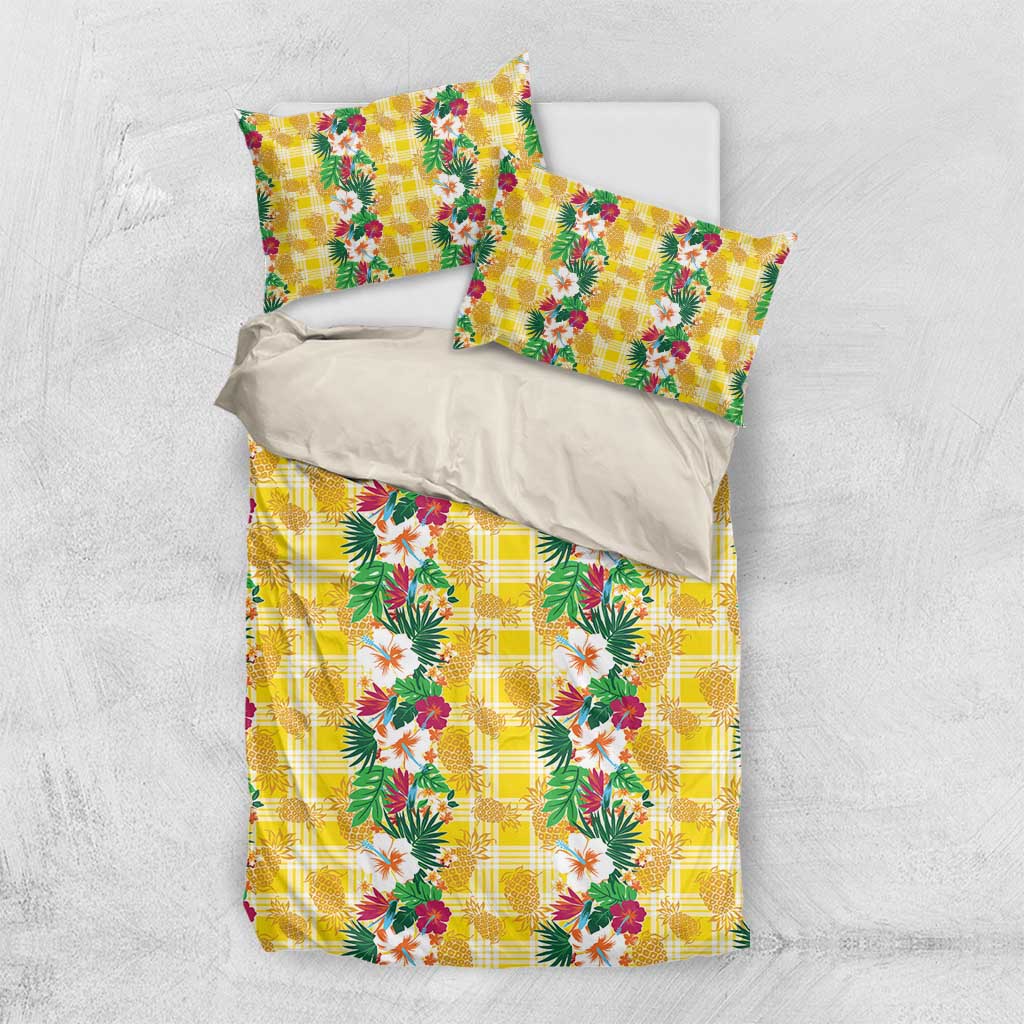 Hawaiian Palaka Bedding Set Hibiscus Pineapple Lei - Polynesian Pride