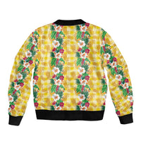Hawaiian Palaka Bomber Jacket Hibiscus Pineapple Lei - Polynesian Pride