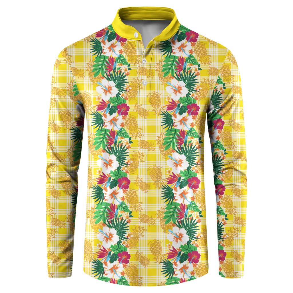 Hawaiian Palaka Button Sweatshirt Hibiscus Pineapple Lei - Polynesian Pride