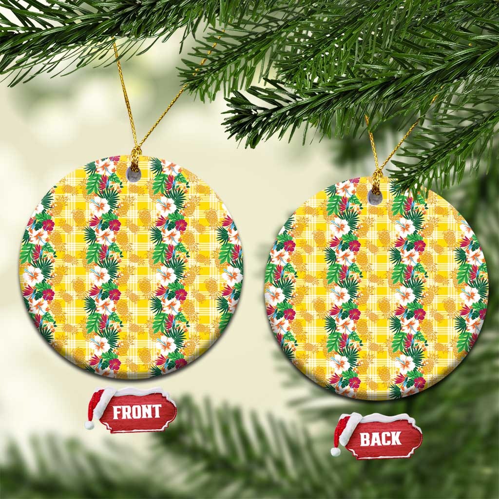 Hawaiian Palaka Ceramic Ornament Hibiscus Pineapple Lei - Polynesian Pride