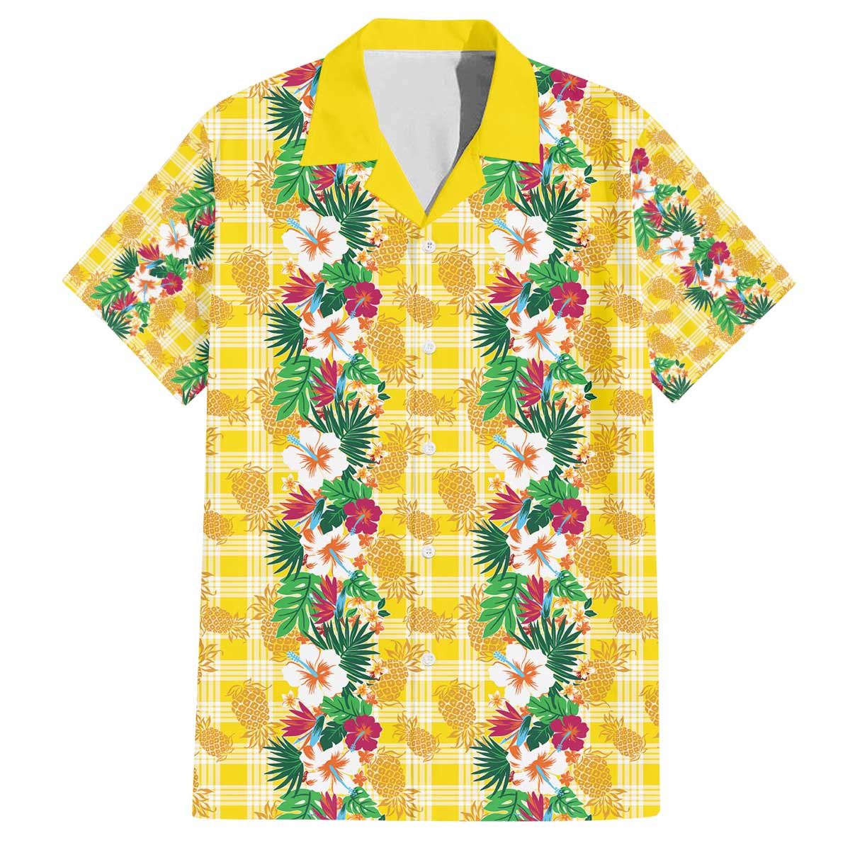 Hawaiian Palaka Family Matching Off The Shoulder Long Sleeve Dress and Hawaiian Shirt Hibiscus Pineapple Lei - Polynesian Pride