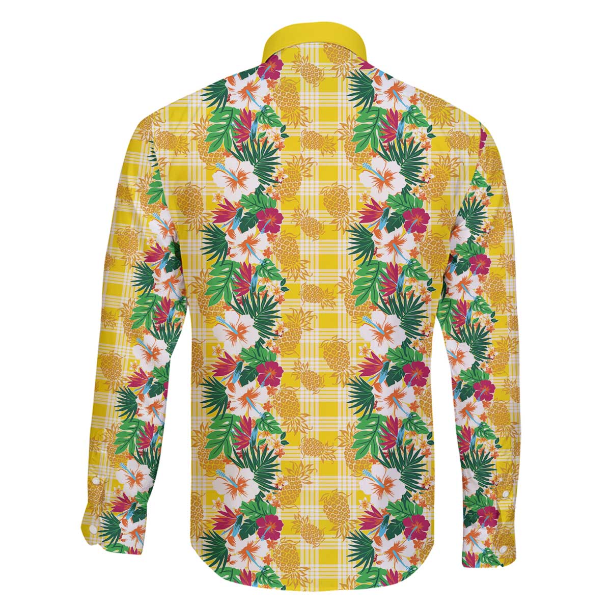 Hawaiian Palaka Family Matching Off The Shoulder Long Sleeve Dress and Hawaiian Shirt Hibiscus Pineapple Lei - Polynesian Pride