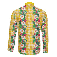 Hawaiian Palaka Family Matching Off The Shoulder Long Sleeve Dress and Hawaiian Shirt Hibiscus Pineapple Lei - Polynesian Pride